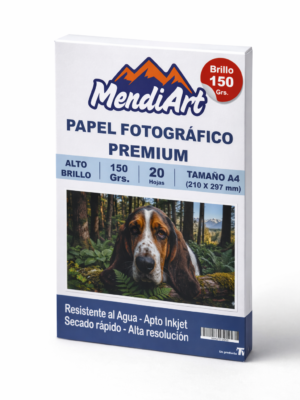 Papel Fotográfico A4 Premium MendiArt 150gr Alto Brillo Inkjet (20 Hojas)